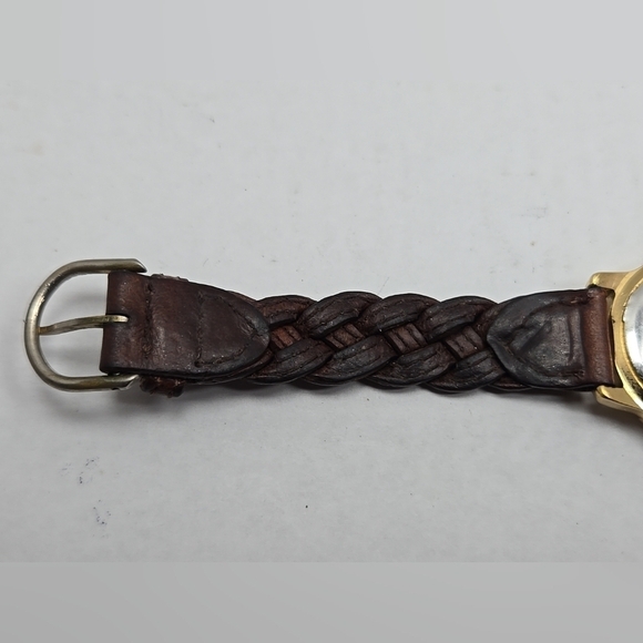 1996 Guess Watch Gold Tone Date Brown Braided Strap Vintage Style New Battery